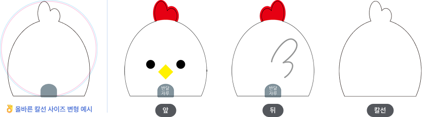 올바른 칼선 사이즈 변형 예시와 대지 순서